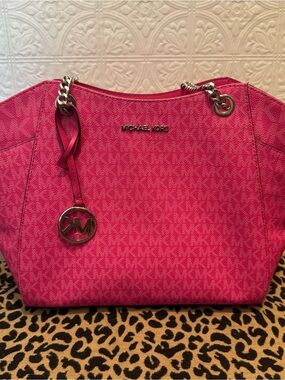 Michael Kors Hot Pink Signature Chain-Handle Tote